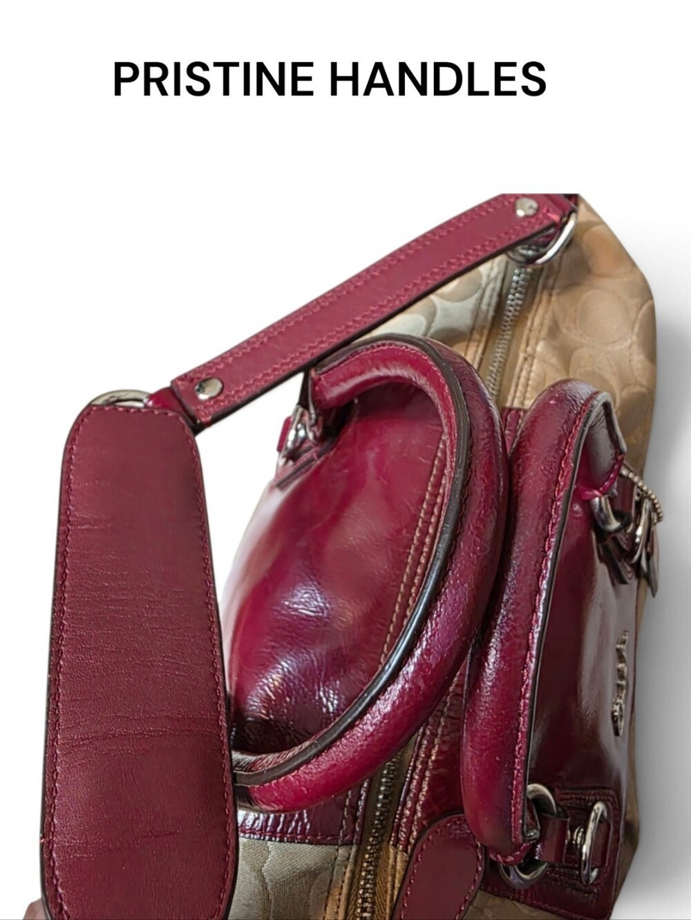 Coach Ashley Signature Satchel in Burgundy Patent Leather - Picture 7 of 9